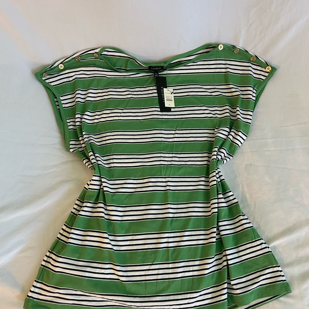NEW WITH TAGS Talbots Green Striped Top with Button Details